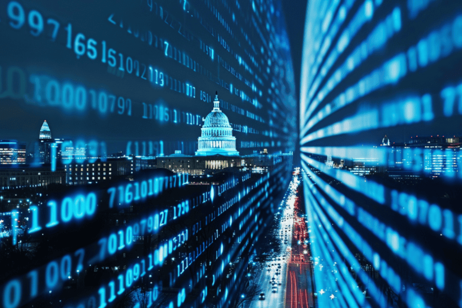 US Capitol with image of data streams for illustration Candidate Sourcing Government Databases Recruiters Ignore