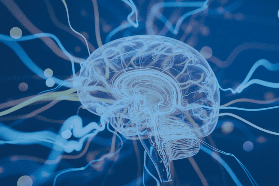 illustration of transparent brain with electricity