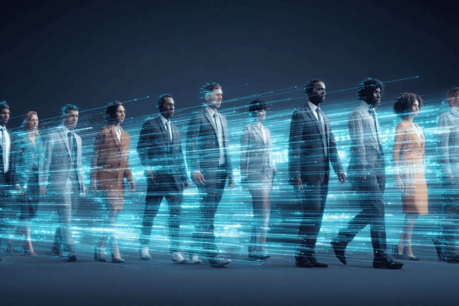 image of a diverse talent walking forward with digital design