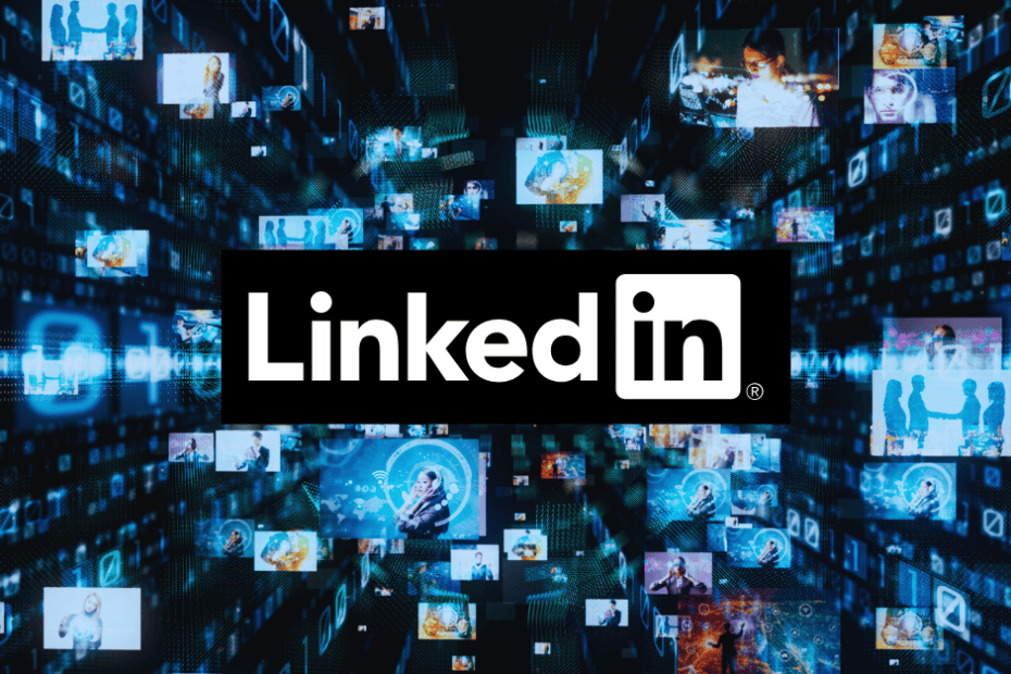 Graphic of social media images and data surrounding LinkedIn