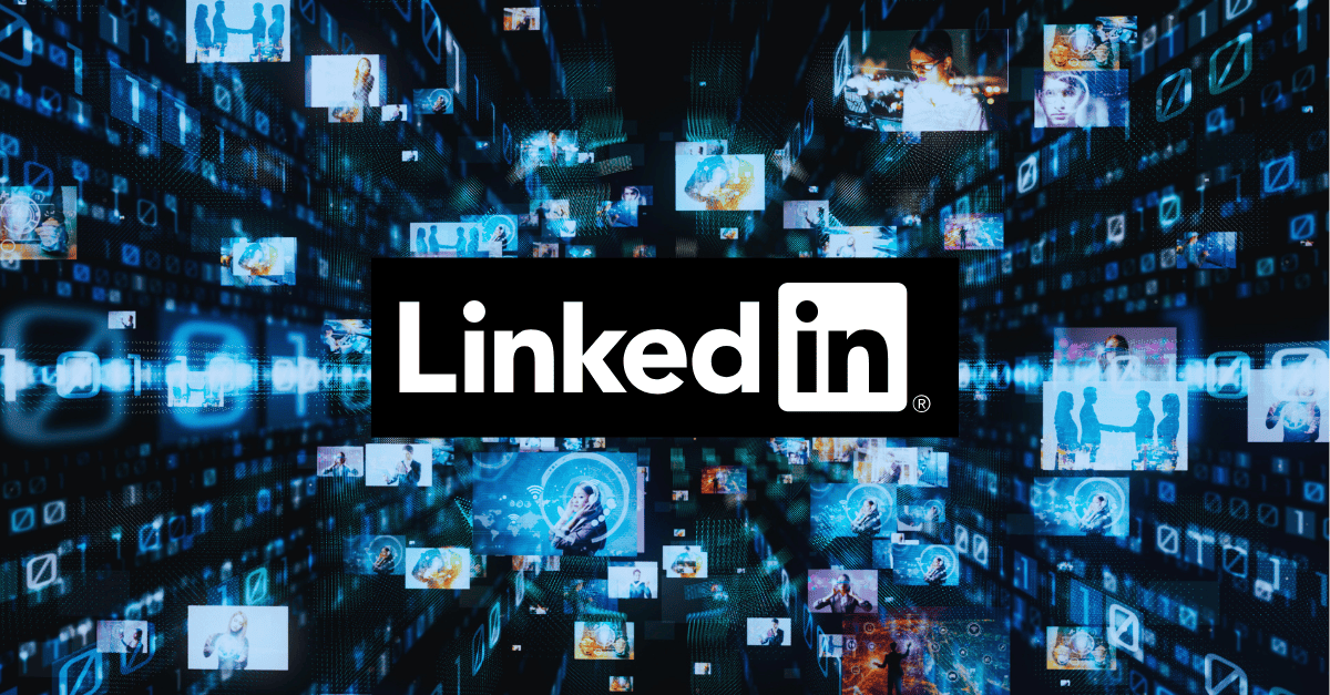Graphic of social media images and data surrounding LinkedIn